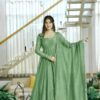 SAGE GREEN SALSA SILK ANARKALI GOWN WITH DUPATTA PARTY WEAR DRESS