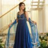 ROYAL BLUE FENDI SILK SEQUENCE WORK ANARKALI GOWN WITH DUPATTA PARTY WEAR DRESS
