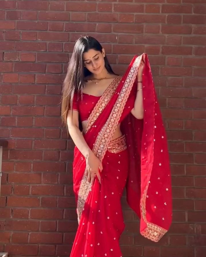 RED SEQUENCE THREAD WORK SAREE SET PARTY WEAR