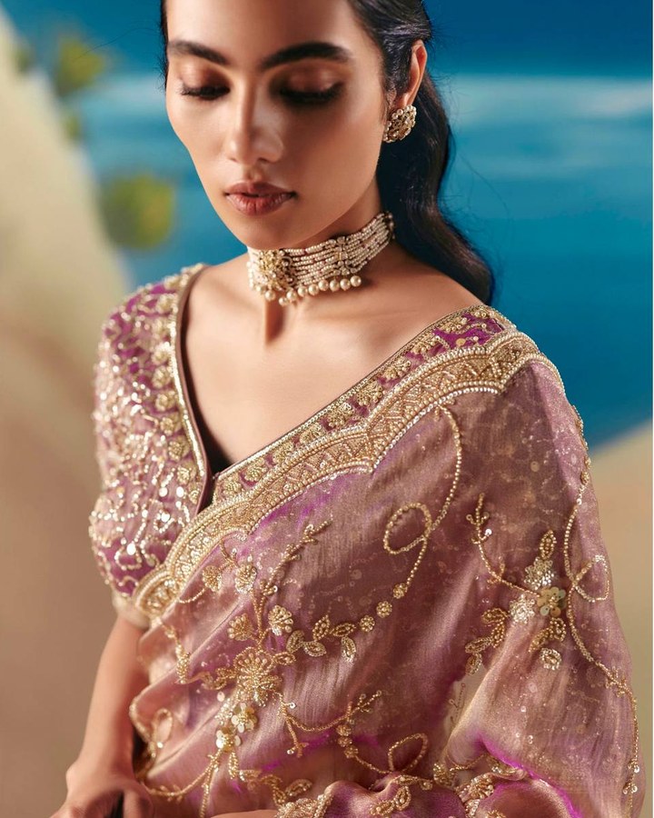 DUSTY PINK SEQUENCE WORK SAREE SET PARTY WEAR