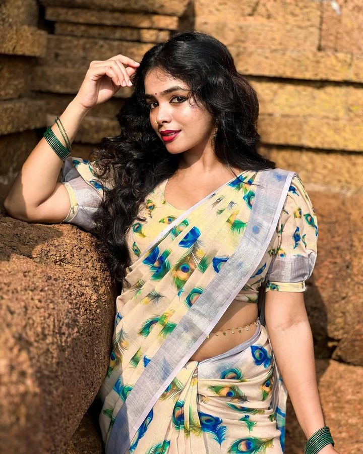 CREAM ZARI PRINTED WORK SAREE SET