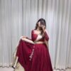 RANI PINK RAYON THREAD MIRROR WORK LEHENGA CHOLI WITH DUPATTA WEDDING