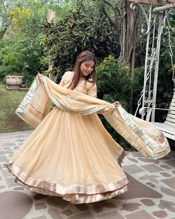 TABBY ORGANZA SILK GOTA MIRROR WORK ANARKALI GOWN WITH DUPATTA (3 COLORS) PARTY WEAR DRESS