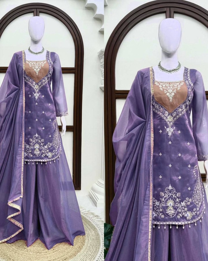 SHIMMER FABRIC SEQUENCE THREAD WORK SHARARA SUIT WITH DUPATTA (5 COLORS) PARTY WEAR